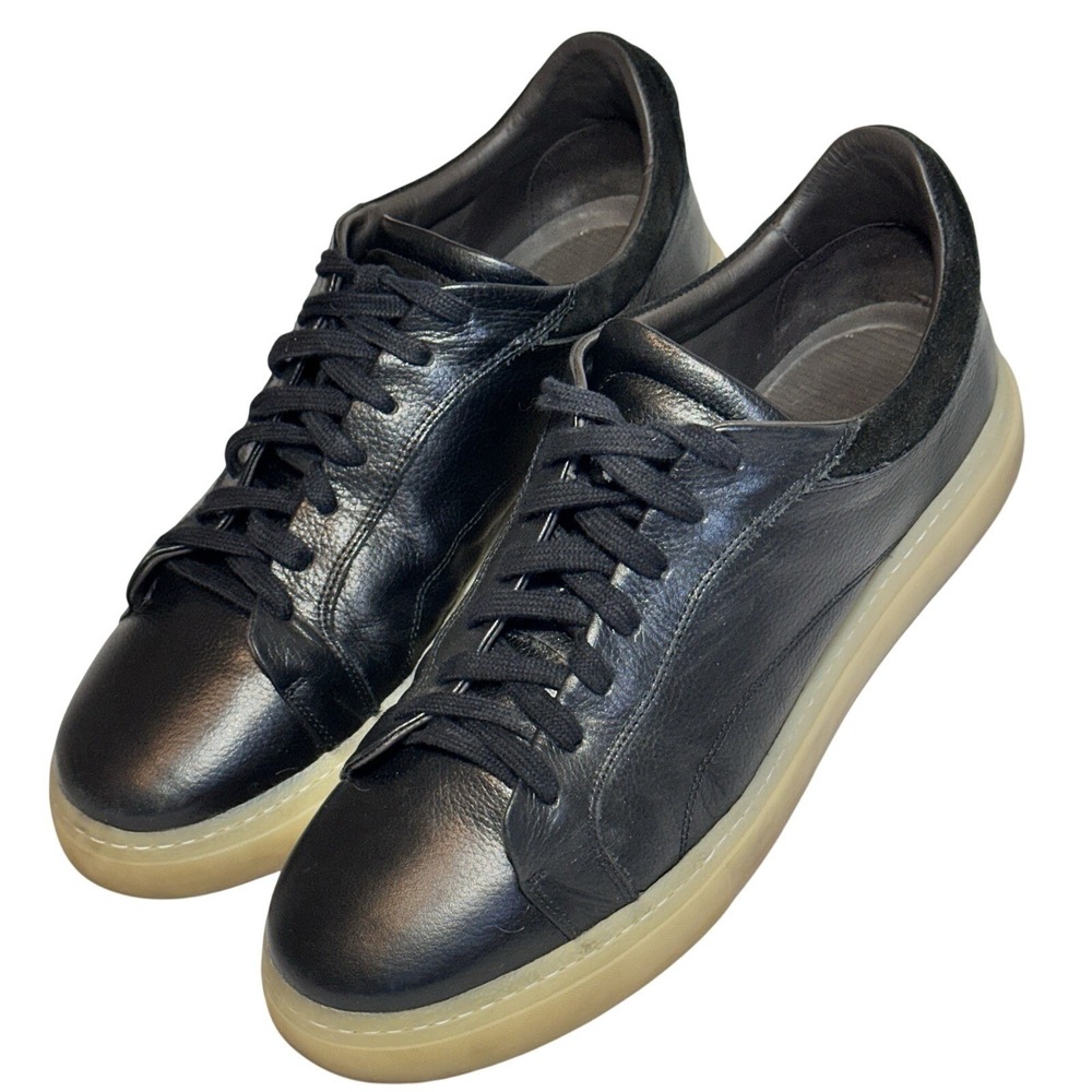 Massimo Dutti Men's Black Leather Casual Sneakers Sz EU 44 (US 11) Used Twice